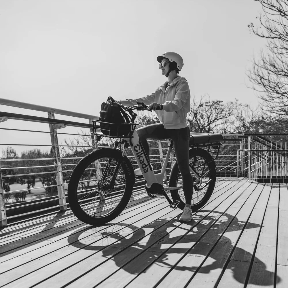 black and white girl on cikada touring ebike